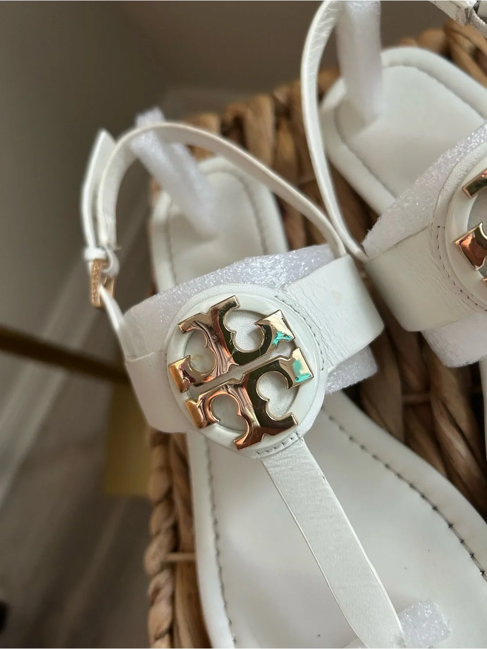 Tory Burch White Thong Sandals with Gold Logo